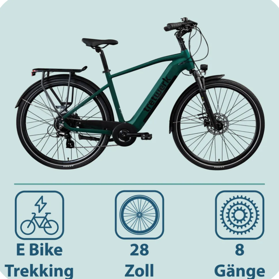 Tretwerk Onyx E Bike Trekkingrad ab 165 cm Elektrofahrrad 550 Wh Pedelec Trekking Rad Fahrrad mit 8 Gang und Beleuchtung StVZO