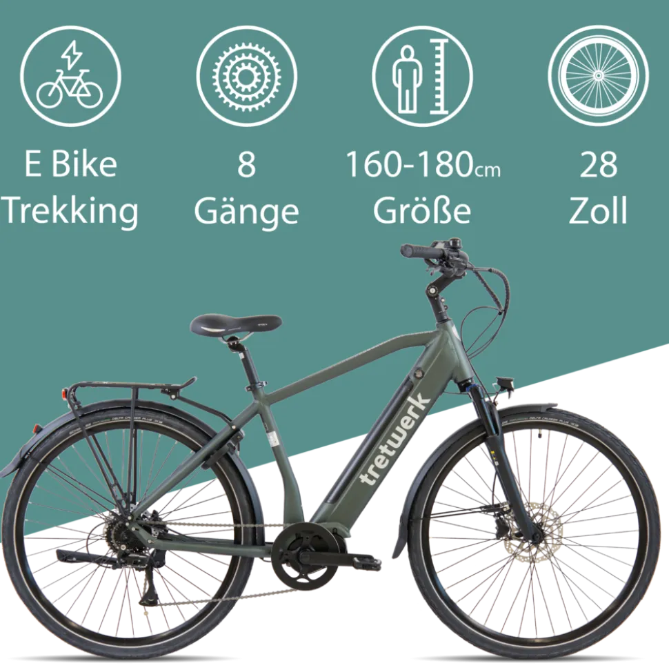 Tretwerk Sonic Pedelec 28 Zoll E Bike Trekkingrad 160 - 180 cm Elektrofahrrad Trekking 8 Gänge Damen Herren Fahrrad