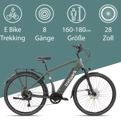Tretwerk Sonic Pedelec 28 Zoll E Bike Trekkingrad 160 - 180 cm Elektrofahrrad Trekking 8 Gänge Damen Herren Fahrrad