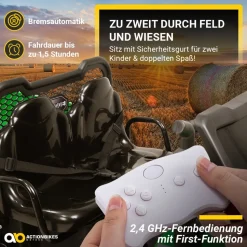 UTV-Kinder-Elektroauto A730 mit 6x4 Vierradantrieb, 2-Sitzer, Kippmulde, Fernbedienung, EVA-Reifen (Grün/Schwarz)