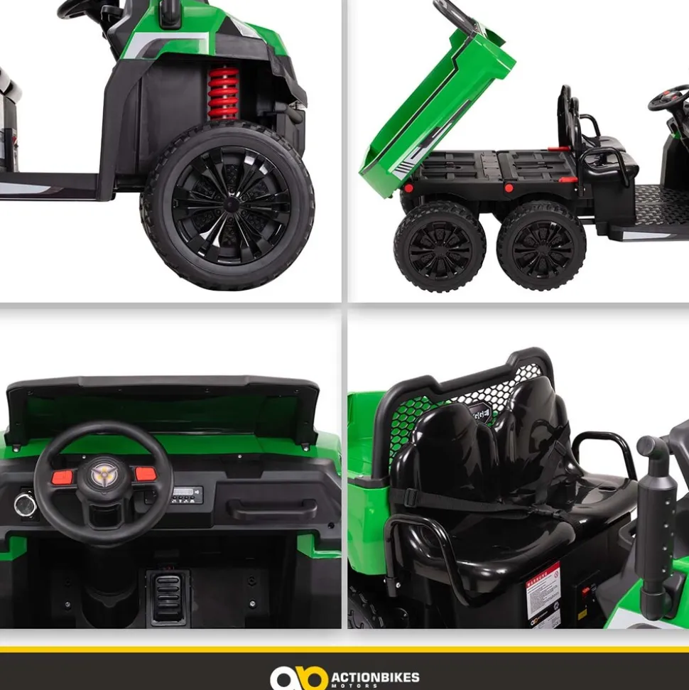 UTV-Kinder-Elektroauto A730 mit 6x4 Vierradantrieb, 2-Sitzer, Kippmulde, Fernbedienung, EVA-Reifen (Grün/Schwarz)