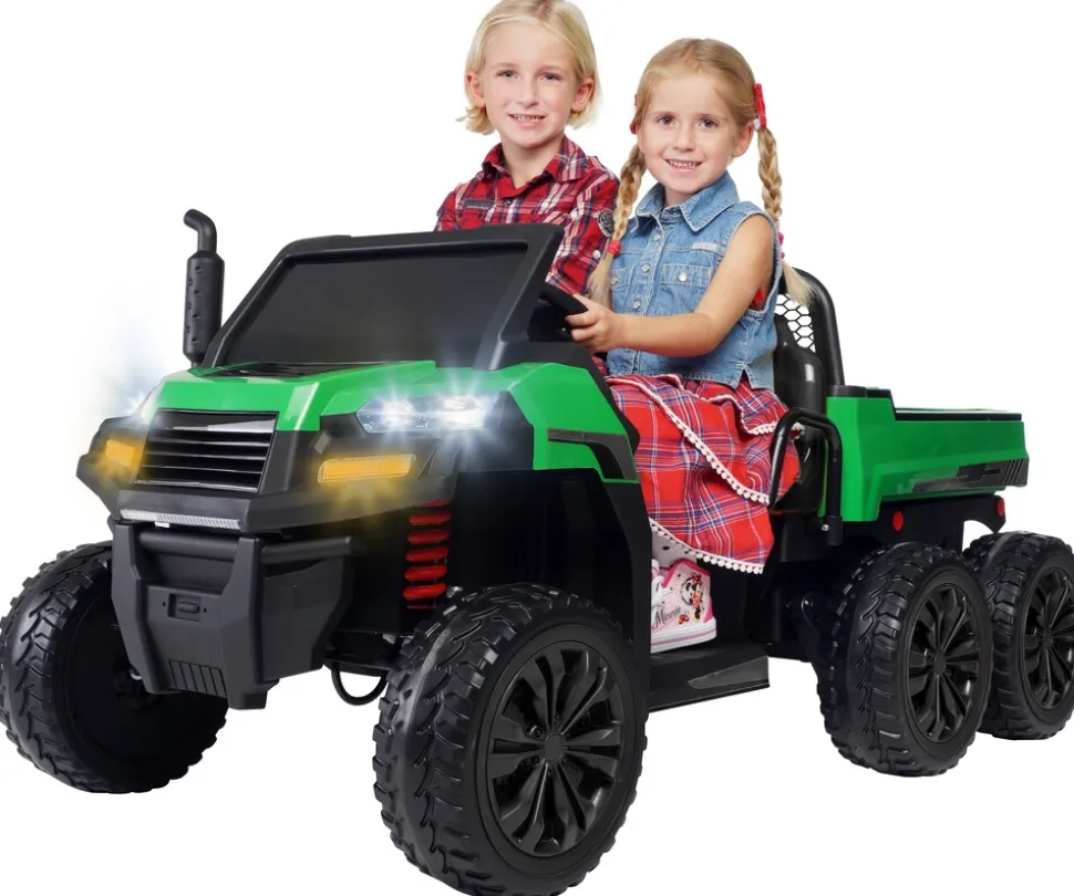UTV-Kinder-Elektroauto A730 mit 6x4 Vierradantrieb, 2-Sitzer, Kippmulde, Fernbedienung, EVA-Reifen (Grün/Schwarz)