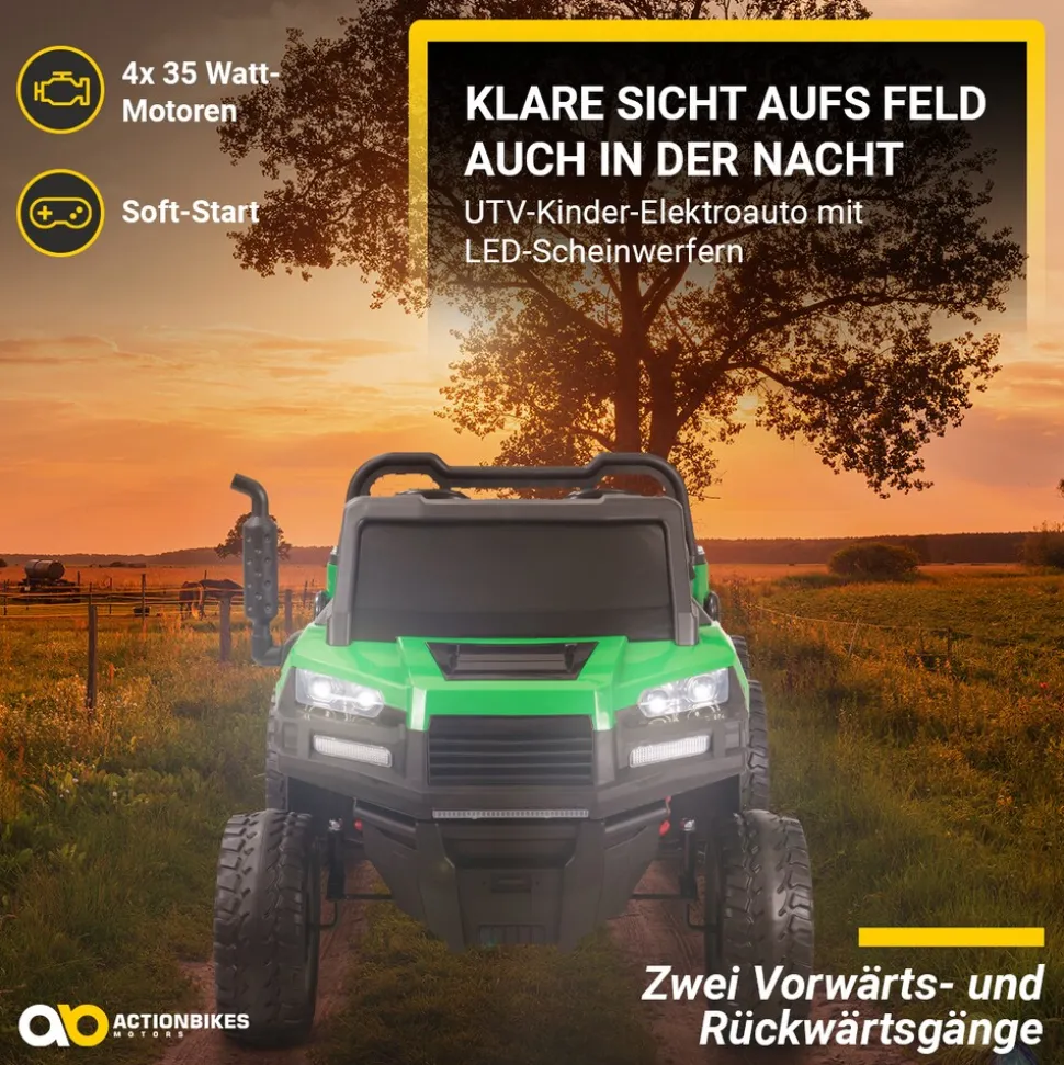 UTV-Kinder-Elektroauto A730 mit 6x4 Vierradantrieb, 2-Sitzer, Kippmulde, Fernbedienung, EVA-Reifen (Grün/Schwarz)