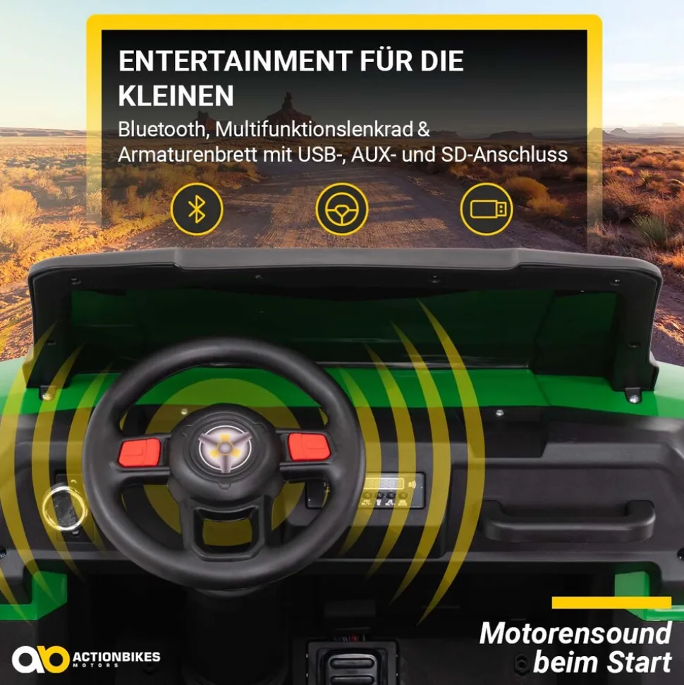 UTV-Kinder-Elektroauto A730 mit 6x4 Vierradantrieb, 2-Sitzer, Kippmulde, Fernbedienung, EVA-Reifen (Grün/Schwarz)