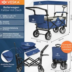 VESKA Bollerwagen faltbar mit Dach Handwagen Transportwagen anthrazit/grau