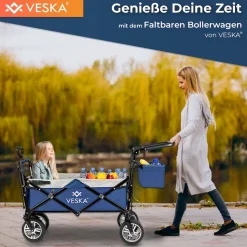 VESKA Bollerwagen faltbar mit Dach Handwagen Transportwagen anthrazit/grau