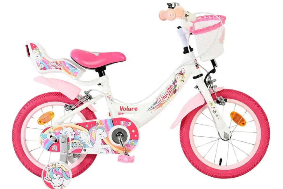 VOLARE Kinderfahrrad Unicorn 14 Zoll ohne Rücktrittbremse, weiß
