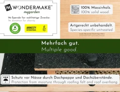 WONDERMAKE® Design Insektenhotel aus Holz mit 7 Zimmern und Terrasse, Bienenhotel groß hängend Nisthilfe für Wildbienen, 48 x 10,5 x 27 cm, braun schwarz