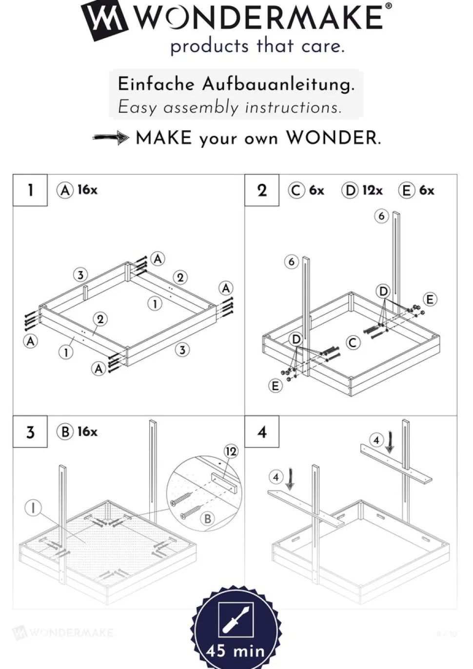 WONDERMAKE® Design Sandkasten mit Matschküche, Dach, Abdeckung OXFORD 420D, Vliesfolie, Sandkiste Holz quadratisch verschließbar Outdoor Garten für Kinder, schwarz weiß