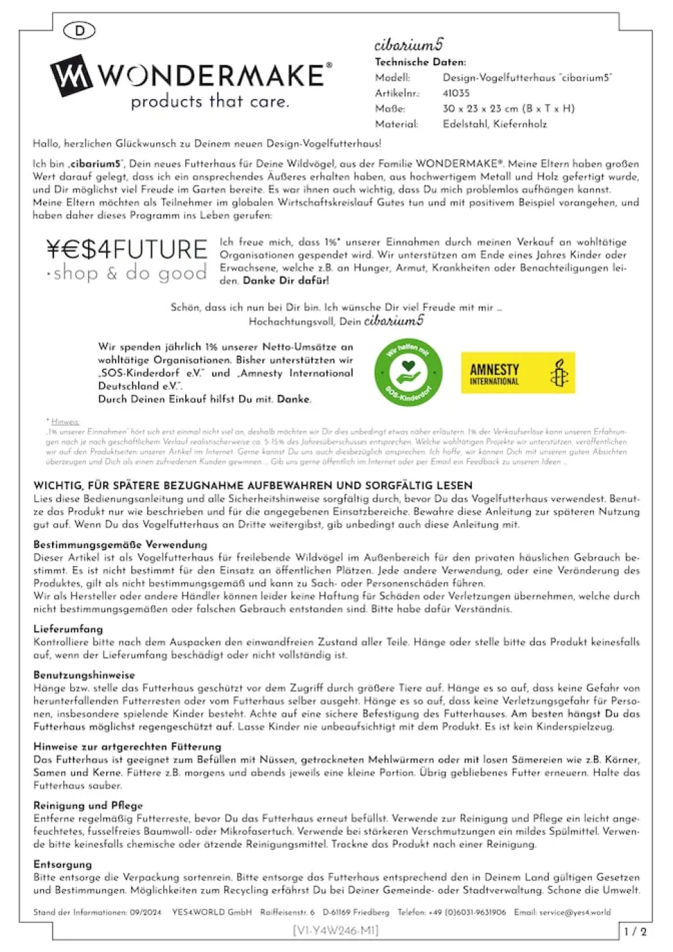WONDERMAKE® Großes Design Vogelhaus aus Metall und Holz wetterfest zum Aufhängen, modernes Vogelfutterhaus XL Metalldach hängend, Vogelhäuschen Futterhaus für Vögel, Edelstahl Kiefer, grau-beige
