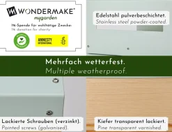 WONDERMAKE® Großes Design Vogelhaus aus Metall und Holz wetterfest zum Aufhängen, modernes Vogelfutterhaus XL Metalldach hängend, Vogelhäuschen Futterhaus für Vögel, Edelstahl Kiefer, türkis-grau mint
