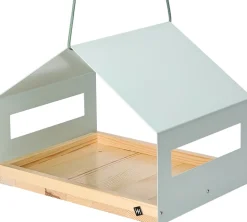 WONDERMAKE® Großes Design Vogelhaus aus Metall und Holz wetterfest zum Aufhängen, modernes Vogelfutterhaus XL Metalldach hängend, Vogelhäuschen Futterhaus für Vögel, Edelstahl Kiefer, türkis-grau mint