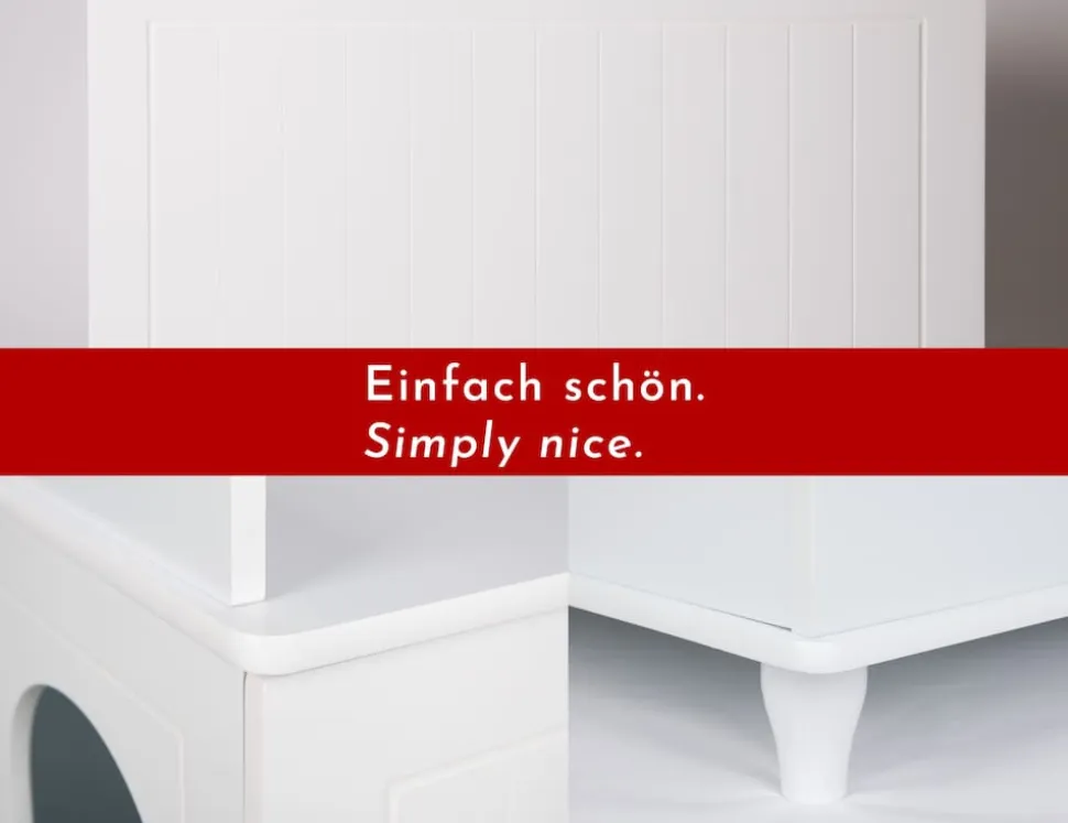 WONDERMAKE® Katzenschrank für Katzentoilette groß aus Holz, Katzenklo-Schrank Kommode XL, Design Katzen-Haus Toilette Klo Waschbecken-Unterschrank für Bad, 73,5 x 51,5 x 57 cm, weiß