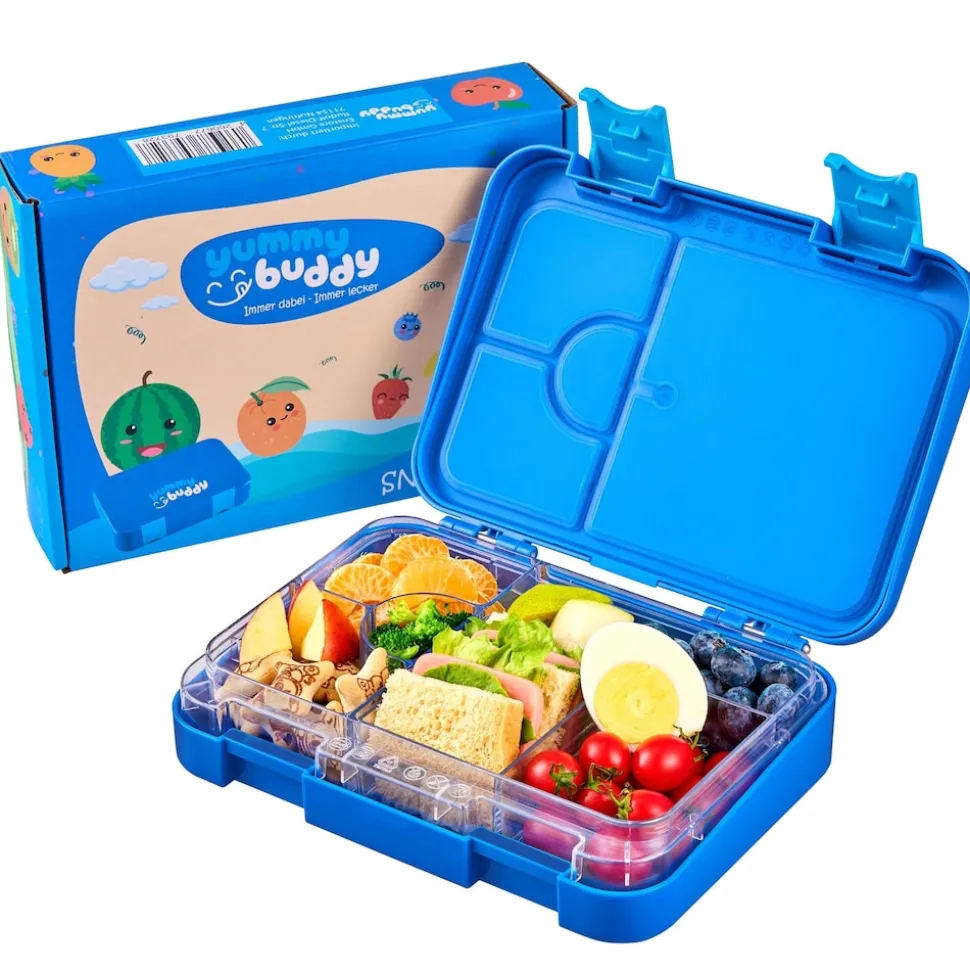yummy buddy Kinder Brotdose 6 Fächern Klick-Verschluss BPA-Frei Blau