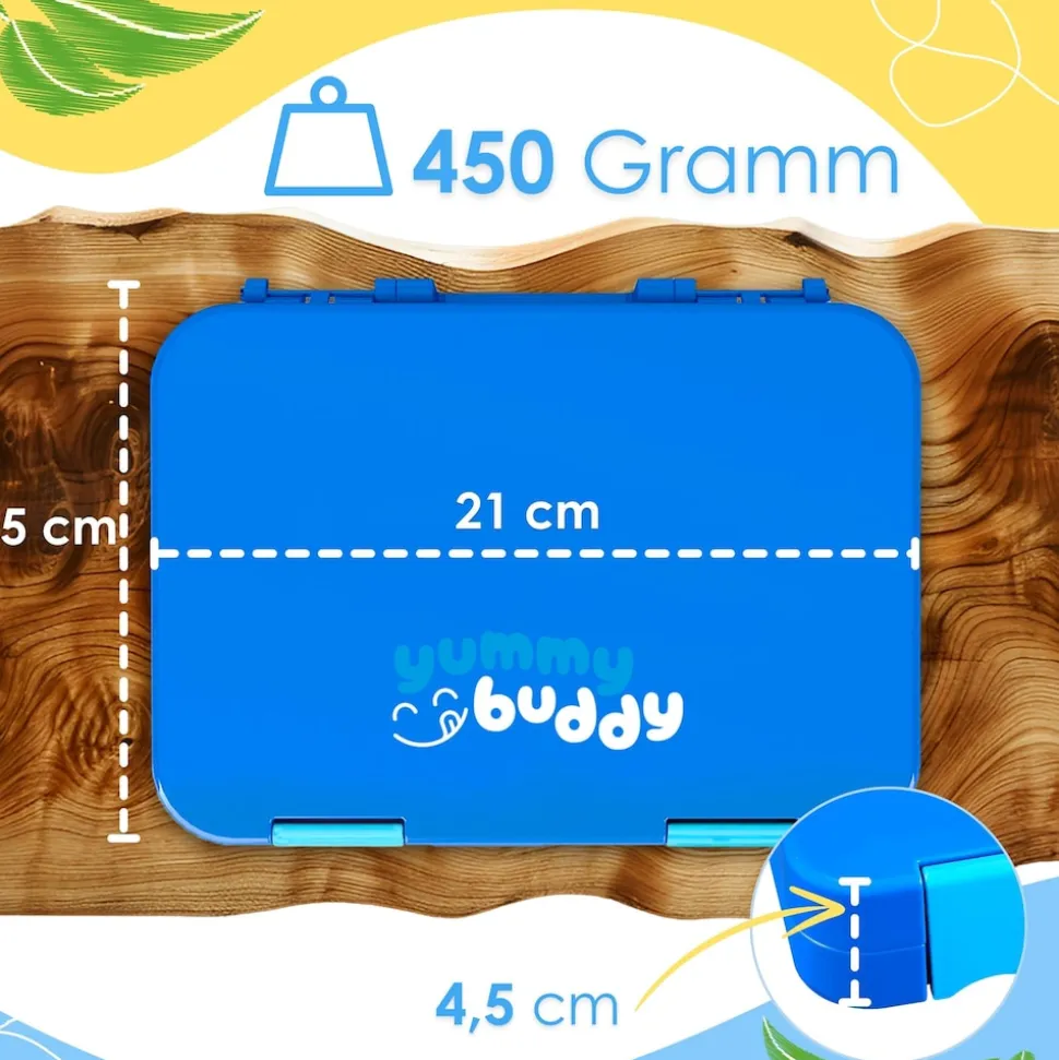 yummy buddy Kinder Brotdose 6 Fächern Klick-Verschluss BPA-Frei Blau