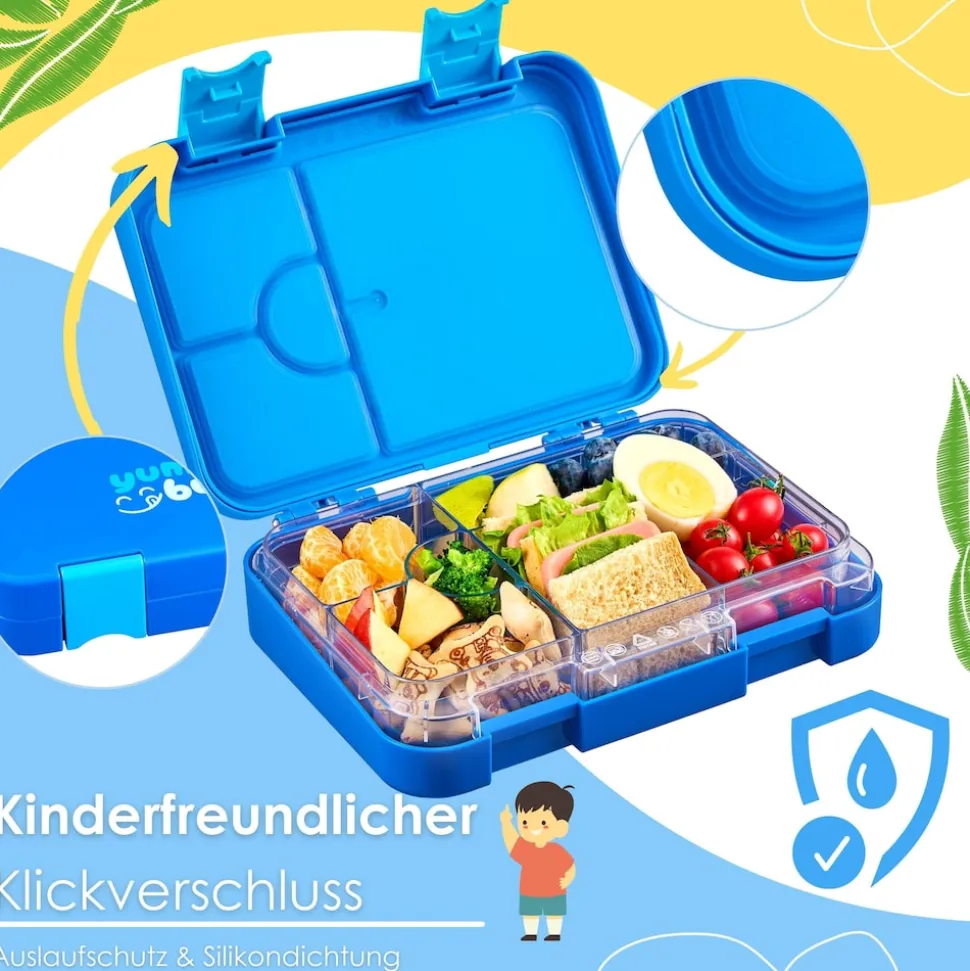yummy buddy Kinder Brotdose 6 Fächern Klick-Verschluss BPA-Frei Blau