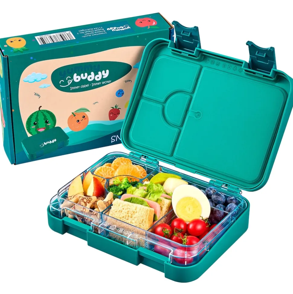 yummy buddy Kinder Brotdose 6 Fächern Klick-Verschluss BPA-Frei Petrol