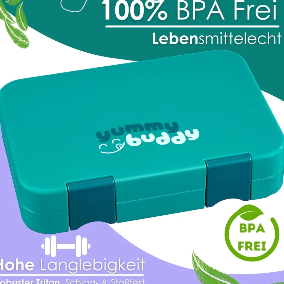 yummy buddy Kinder Brotdose 6 Fächern Klick-Verschluss BPA-Frei Petrol