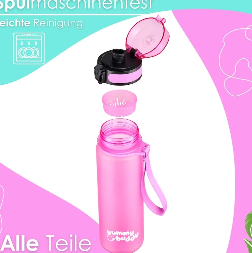 yummy buddy Kinder Trinkflasche 500ml Klick-Verschluss BPA-Frei Pink
