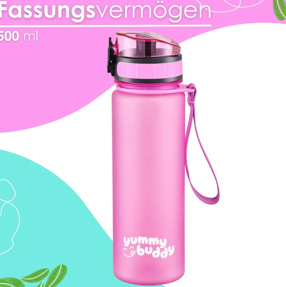 yummy buddy Kinder Trinkflasche 500ml Klick-Verschluss BPA-Frei Pink