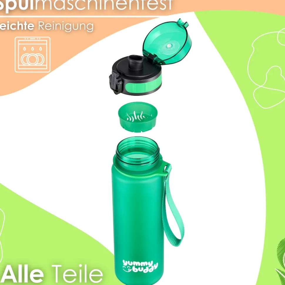 yummy buddy Kinder Trinkflasche 500ml Klick-Verschluss BPA-Frei Grün