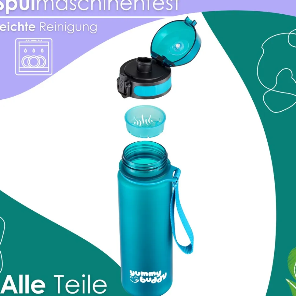 yummy buddy Kinder Trinkflasche 500ml Klick-Verschluss BPA-Frei Petrol