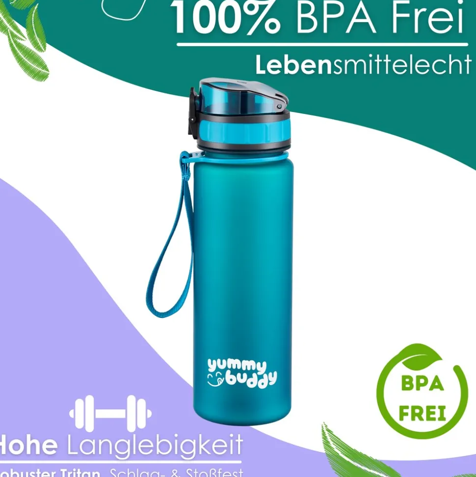 yummy buddy Kinder Trinkflasche 500ml Klick-Verschluss BPA-Frei Petrol