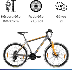 Zündapp FX27 Mountainbike Hardtail 160 - 185 cm Fahrrad MTB 21 Gänge Mountain Bike für Erwachsene und Jugendliche