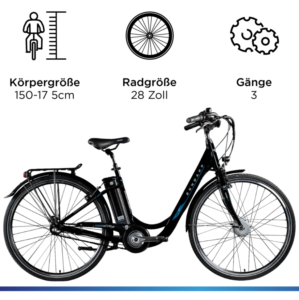 Zündapp Green 2.7 E Bike Damenfahrrad 28 Zoll 150 - 175 cm mit 3 Gang Nabenschaltung Rücktritt Pedelec Hollandrad Citybike Nabenmotor