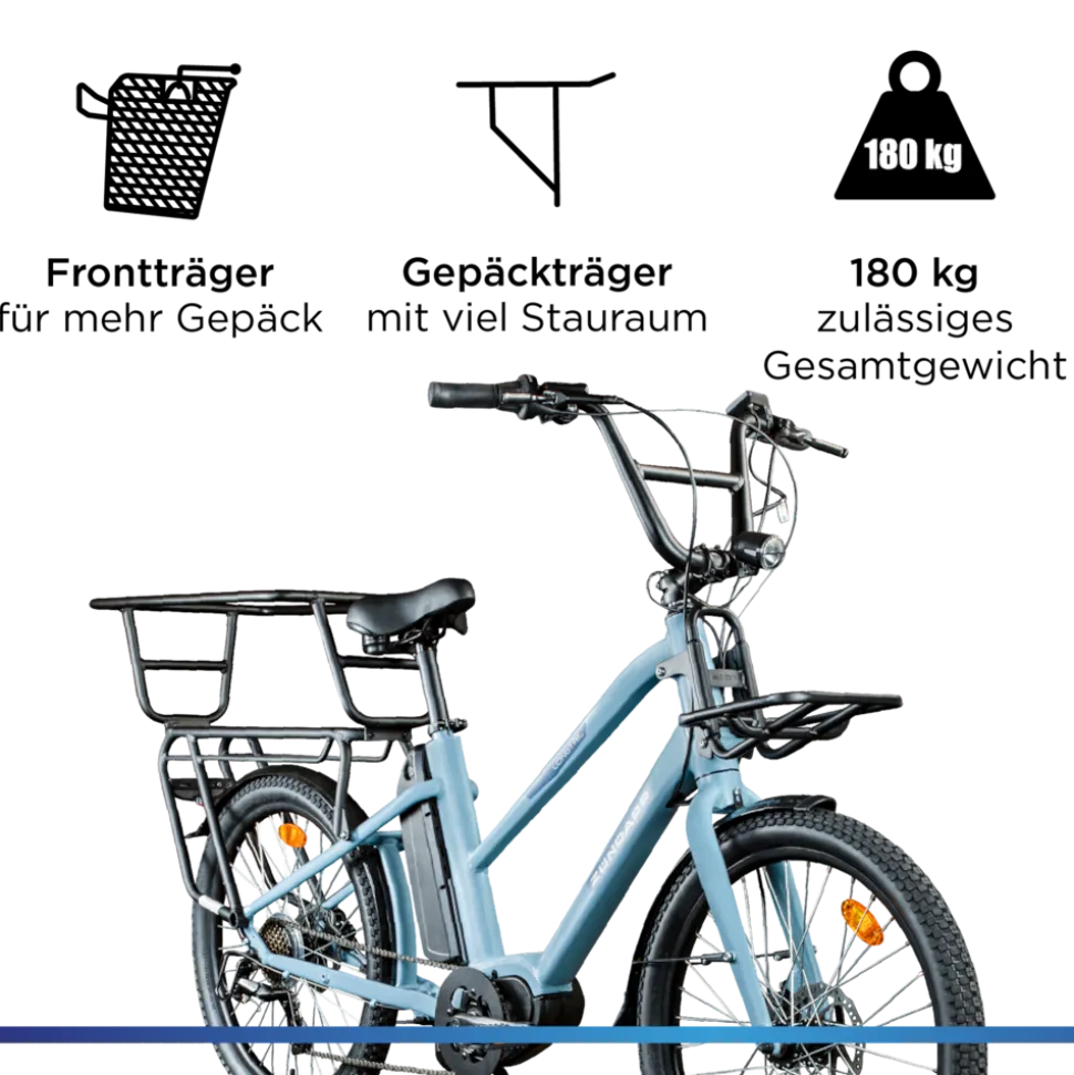 Zündapp Longtail M400 E Bike Lastenrad bis 180 kg 24 Zoll Elektrofahrrad 160-195 cm Mittelmotor Cargo Elektro Fahrrad 7 Gänge Pedelec