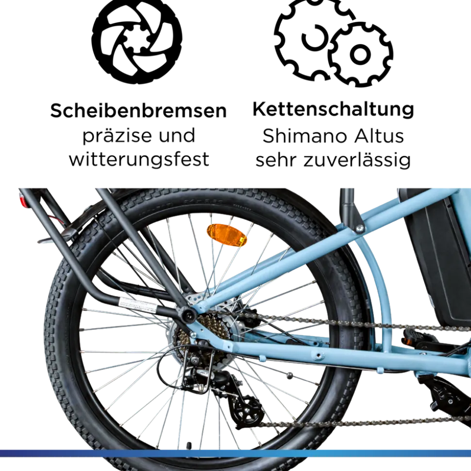 Zündapp Longtail M400 E Bike Lastenrad bis 180 kg 24 Zoll Elektrofahrrad 160-195 cm Mittelmotor Cargo Elektro Fahrrad 7 Gänge Pedelec