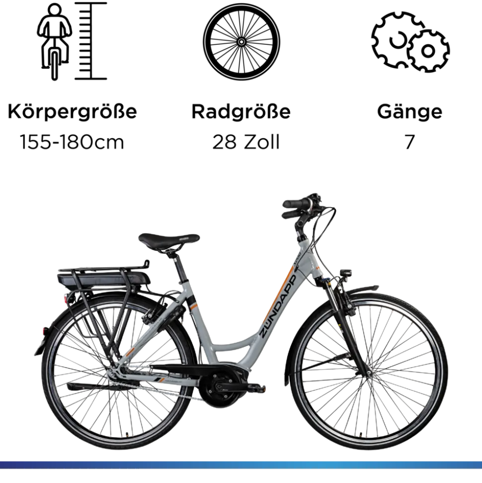 Zündapp X200 E Bike Damenfahrrad 155 - 180 cm Stadtrad Pedelec 7 Gang Shimano Schaltung Cityrad mit Bosch Mittelmotor Hollandrad