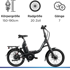 Zündapp X20 E Bike Klapprad Pedelec für Damen und Herren 150 - 190 cm E Fahrrad Bosch Faltrad Tiefeinsteiger Urban Bike