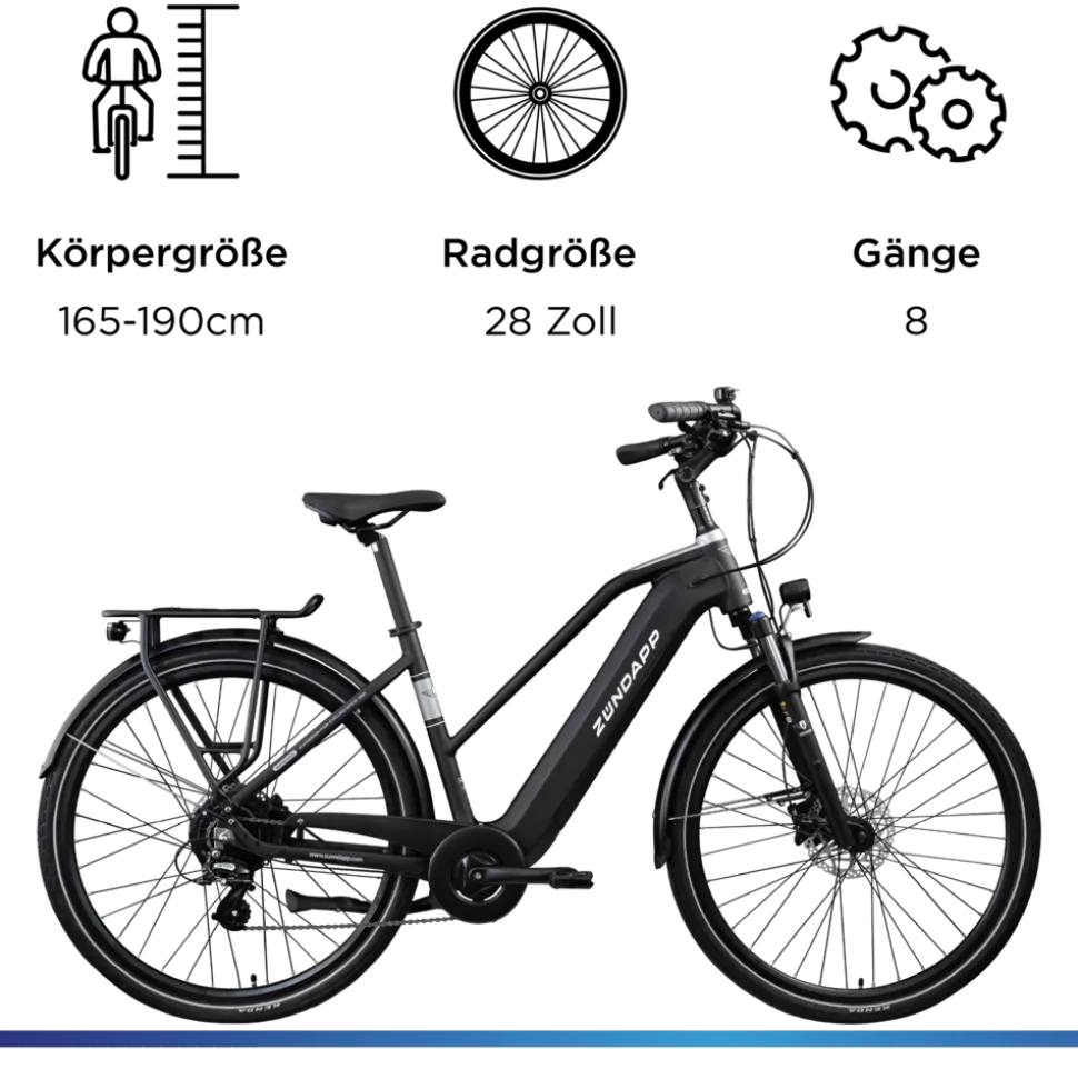 Zündapp Z810 E Bike Damen Trekkingrad ab 165 cm Elektrofahrrad 550 Wh Pedelec Trekking Rad Fahrrad mit 8 Gang und Beleuchtung StVZO
