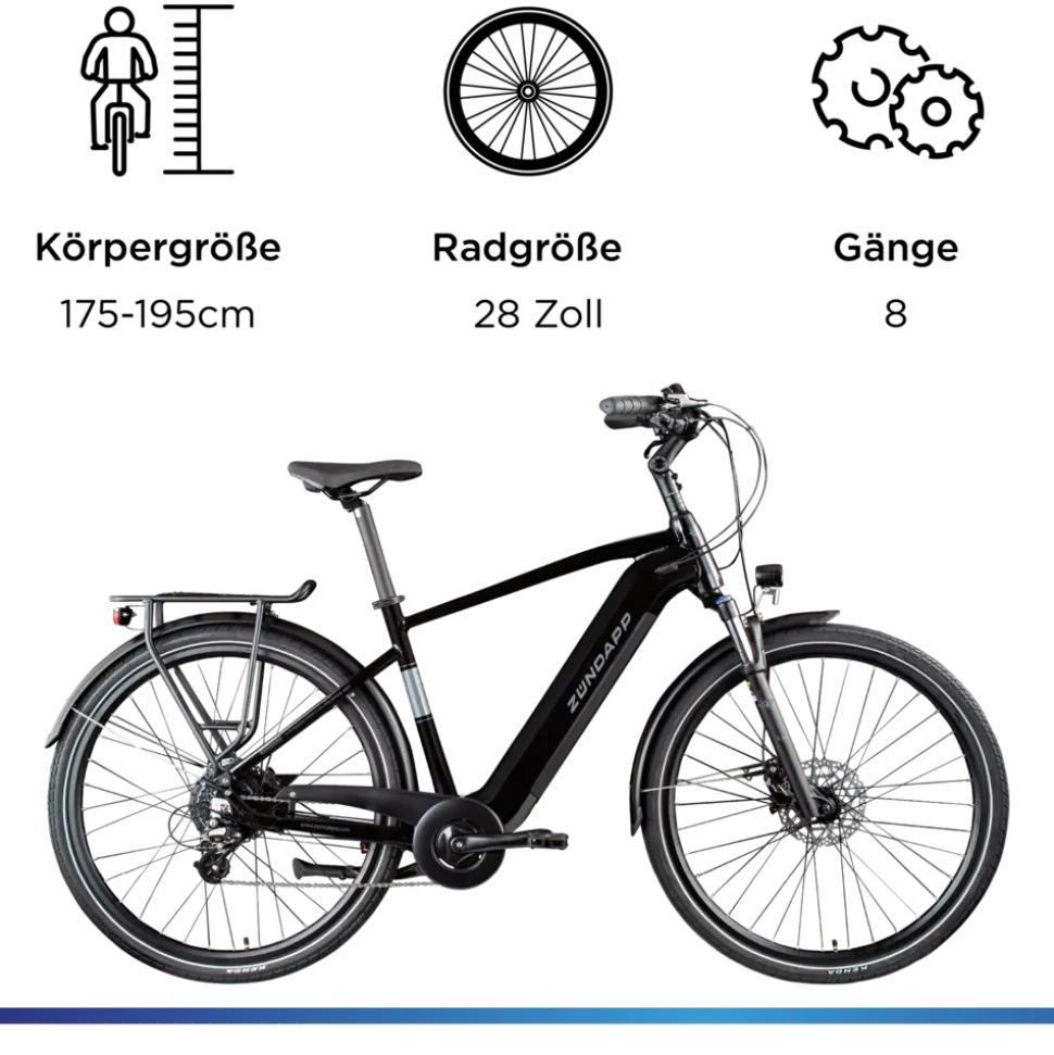 Zündapp Z810 E Bike Herren Trekkingrad ab 175 cm Elektrofahrrad 550 Wh Pedelec Trekking Rad Fahrrad mit 8 Gang und Beleuchtung StVZO