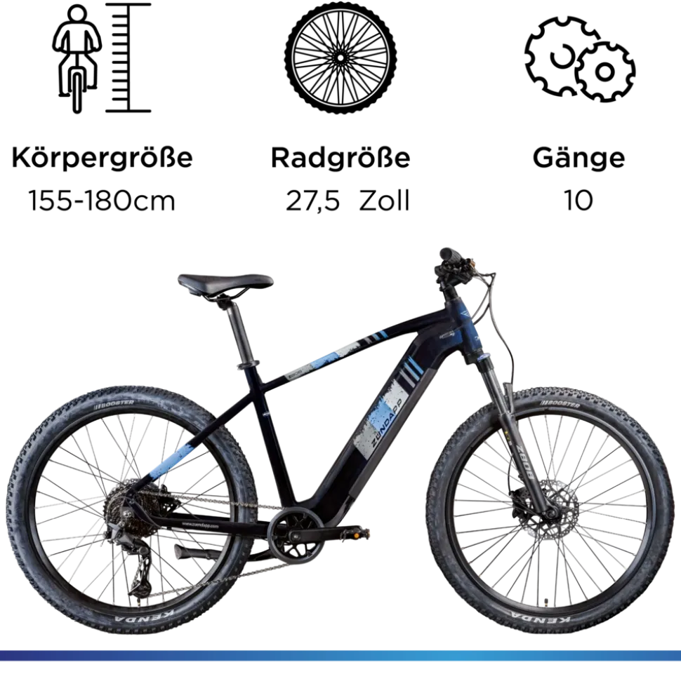 Zündapp Z808 E Bike Mountainbike 27,5" für Herren ab 155 cm Pedelec 10 Gang Elektrofahrrad 540Wh Scheibenbremsen