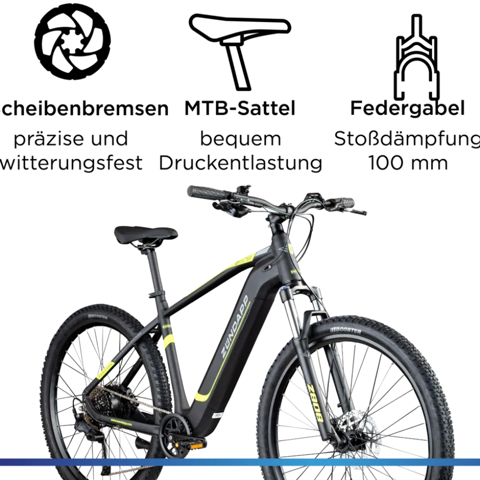 Zündapp Z808 E Bike Mountainbike 29" für Herren ab 160 cm Pedelec 10 Gang Elektrofahrrad 540Wh Scheibenbremsen
