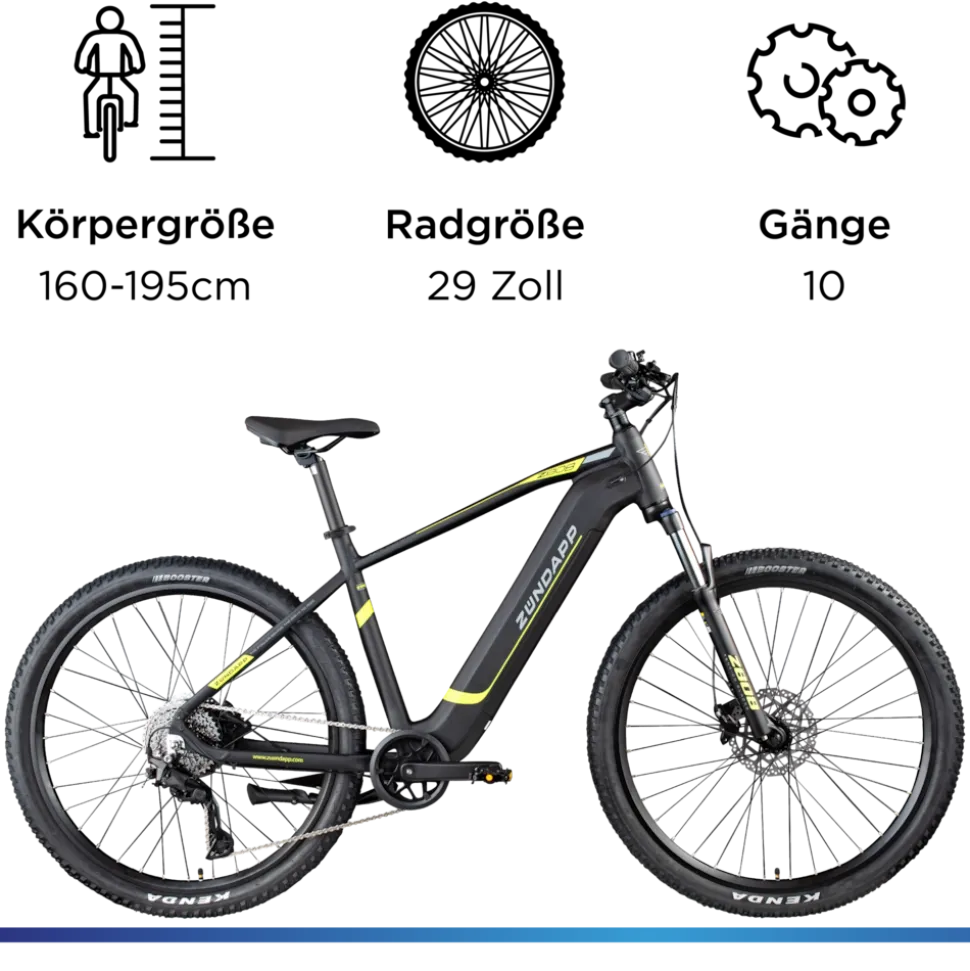 Zündapp Z808 E Bike Mountainbike 29" für Herren ab 160 cm Pedelec 10 Gang Elektrofahrrad 540Wh Scheibenbremsen
