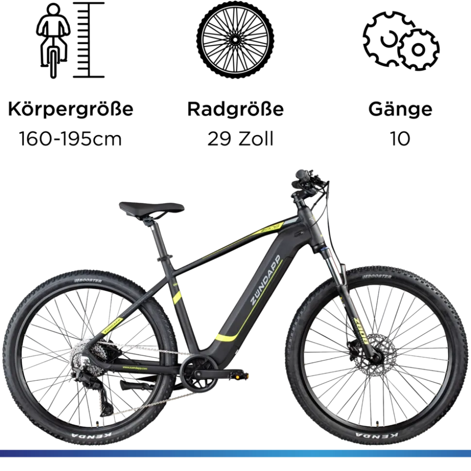 Zündapp Z808 E Bike Mountainbike 29" für Herren ab 160 cm Pedelec 10 Gang Elektrofahrrad 540Wh Scheibenbremsen