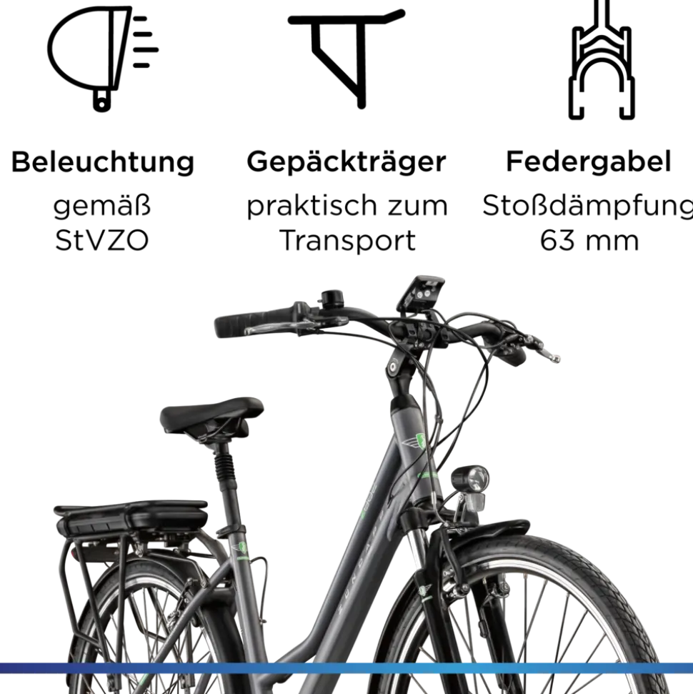 Zündapp Z802 E Bike Trekkingrad Damen ab 160 cm mit Nabenmotor Pedelec Trekking Fahrrad mit 21 Gang und Beleuchtung StVZO