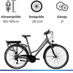Zündapp Z802 E Bike Trekkingrad Damen ab 160 cm mit Nabenmotor Pedelec Trekking Fahrrad mit 21 Gang und Beleuchtung StVZO