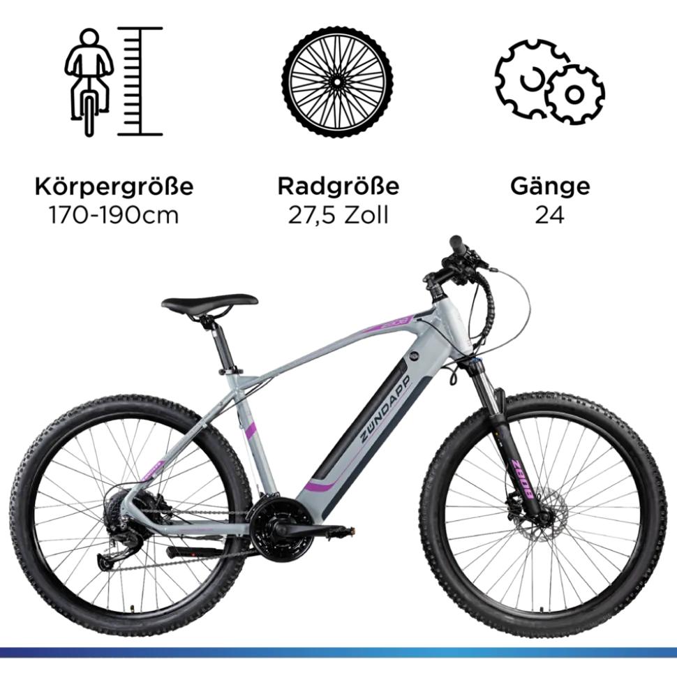 Zündapp Z808 E-Mountainbike für Damen und Herren ab 170 cm E Bike 27,5 Zoll EMTB Hardtail Pedelec Fahrrad Elektrofahrrad