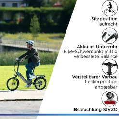 Zündapp ZT20R Ebike Klapprad für Erwachsene 145 - 185 cm Pedelec für Damen und Herren 20 Zoll mit 6 Gängen Elektro Bike Faltrad