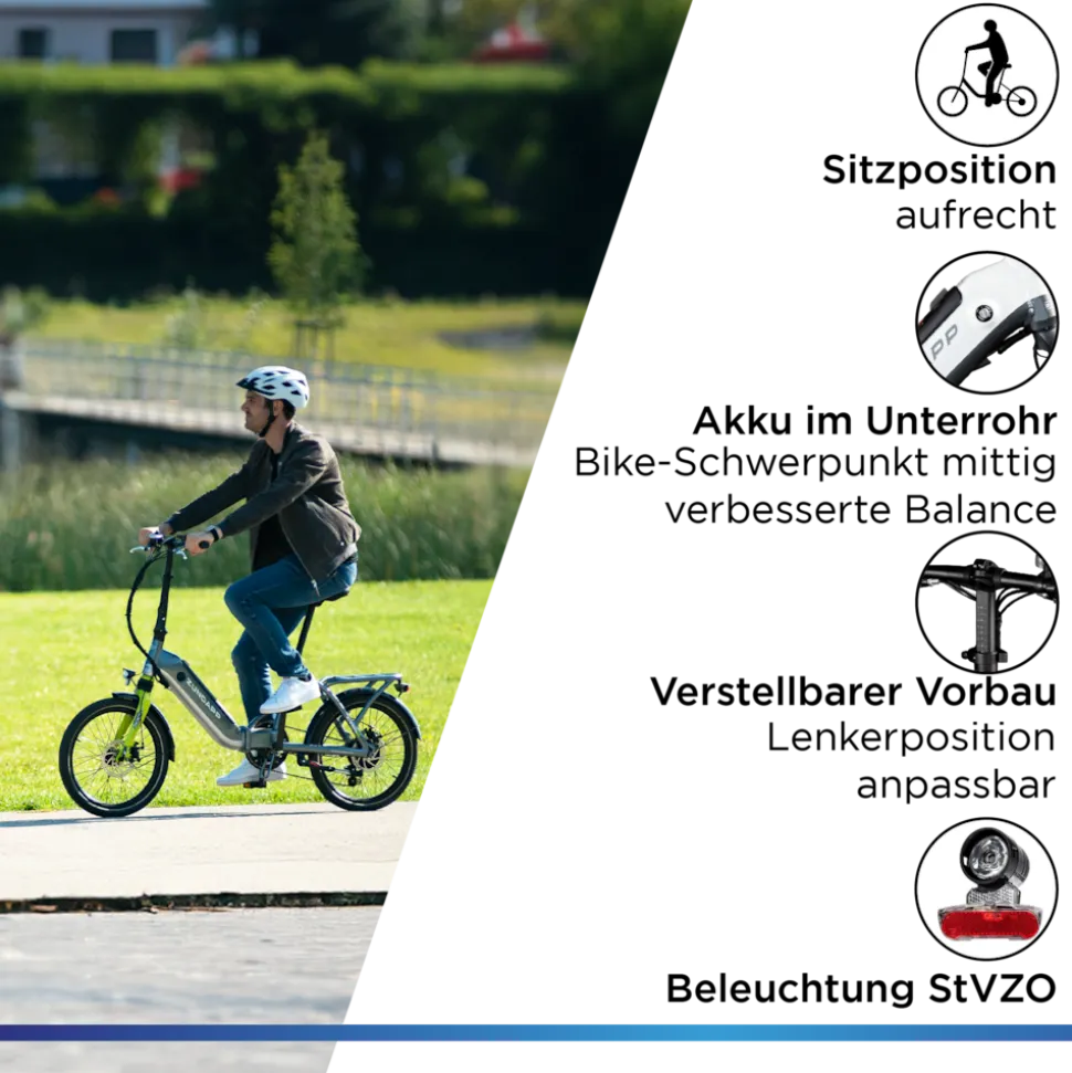 Zündapp ZT20R Ebike Klapprad für Erwachsene 145 - 185 cm Pedelec für Damen und Herren 20 Zoll mit 6 Gängen Elektro Bike Faltrad