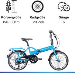 Zündapp Z101 20 Zoll Elektro Klapprad für Erwachsene 150 - 180 cm 6 Gang E Klappfahrrad E Bike Faltrad Pedelec StVZO