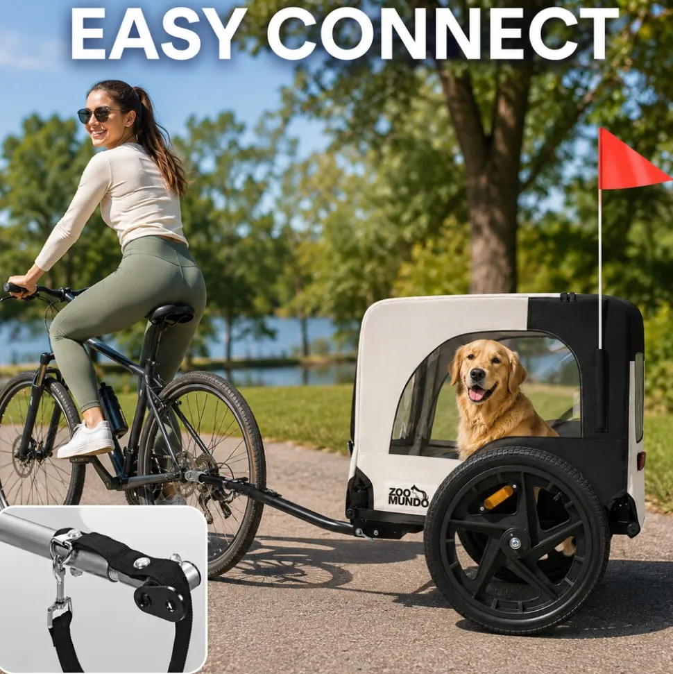 zoomundo Hundeanhänger Fahrradanhänger für Hunde Jacky - in Beige/Schwarz